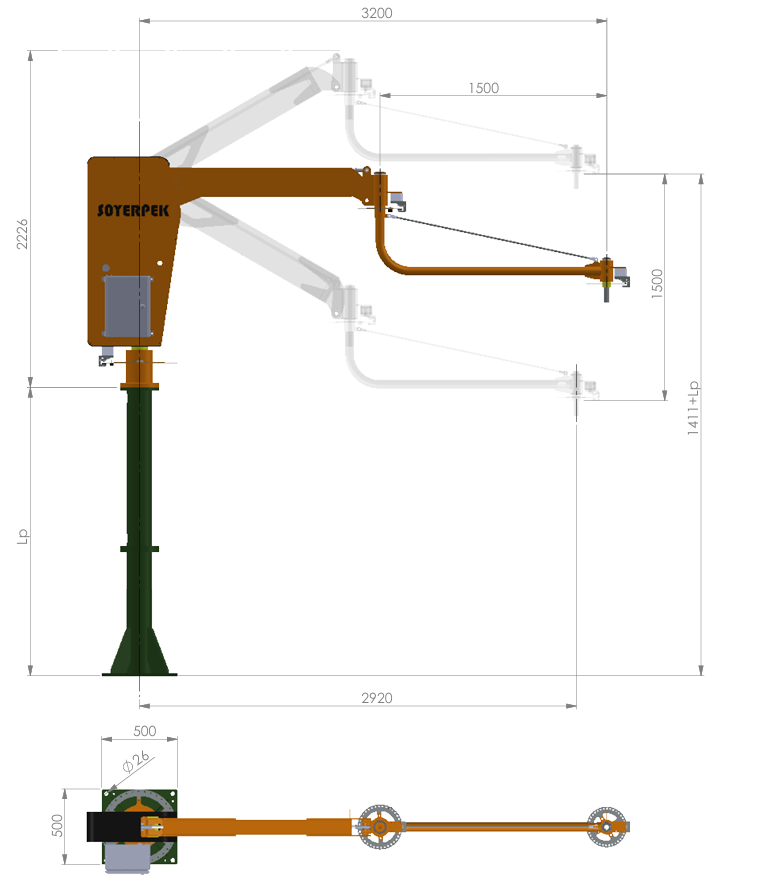 Hook transport machine side view