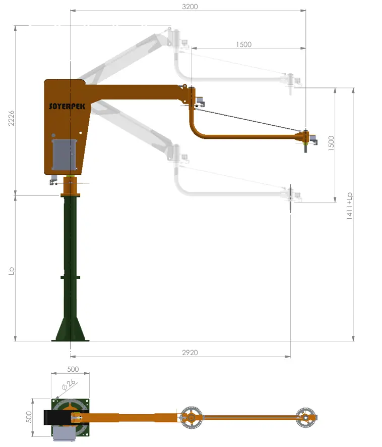Vue latérale du manipulateur à câble